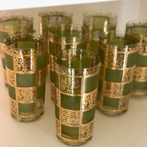 Mid-Century 22kt Gold & Green Prado Culver Highball Tumblers